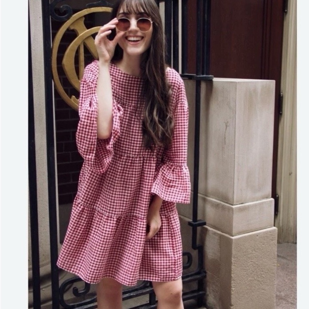 Zara Red Gingham Ruffle Dress XS - Picture 2 of 4